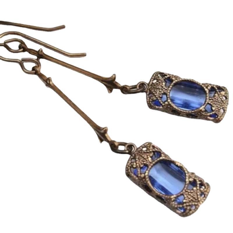 Chenrui Retro Long Zircon Rectangular Earrings