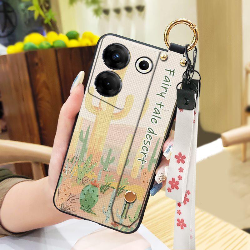 Ring Kickstand Phone Case For Tecno Camon20 Pro 5G/CK8n Dirt-resistant Silicone Fashion Design Wristband Phone Holder