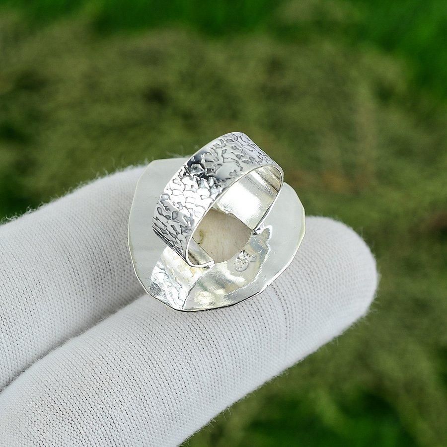 925 Sterling Silver Scolecite Stone Solitaire Ethnic Wife Ring Jewelry Size 7.75