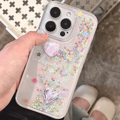 Cute Quicksand Glitter Shiny Blingbling Stars 3d Love Heart Ins Shockproof Phone Case For Iphone 13 Promax 11 12 14 Pro Max Capa