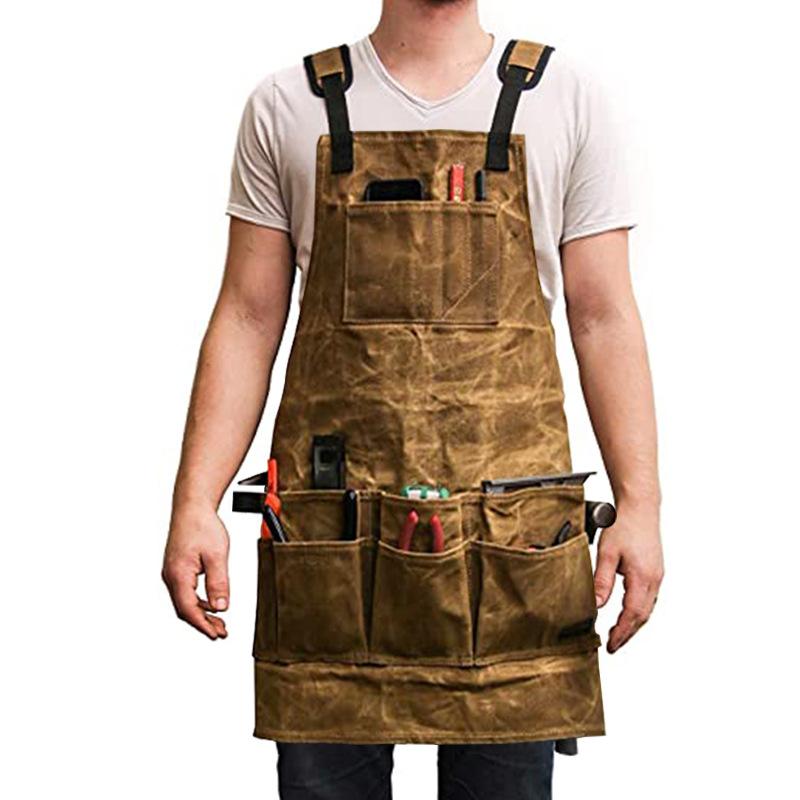 Schürze aus gewachstem Canvas mit doppellagigen dreidimensionalen Taschen und verstellbaren Schultergurten für Garten- und Holzbearbeitungswerkzeuge