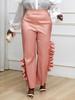 AOMEI Pink Pants for Women High Waist Ruffles Asymmetrical Wide Leg Trousers Party Club Prom Casual Chic Elegant Trendy Outfit