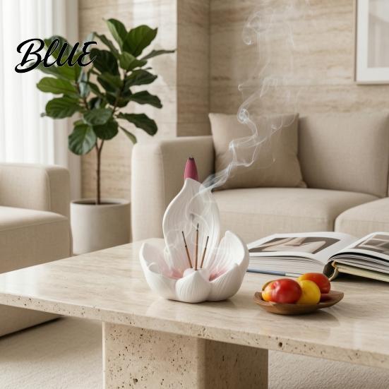 Indoor Air Purifier Lotus Backflow Incense Burner Holder Resin Cone Diffuser Desktop Tower Stand Aromatherapy Holder for Yoga Meditation Tea