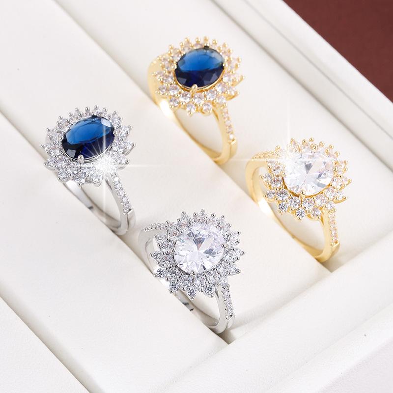 Elegant Blue Diamond Ring - Exquisite Inlay, Simple Design, High-End Luxury