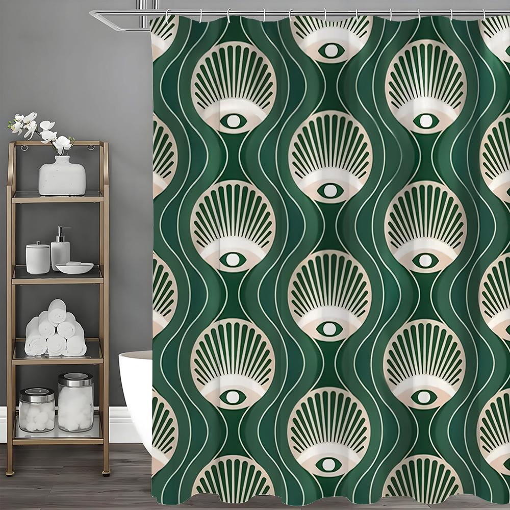 Eco Luxury Vintage Evil Eye Green Shower Curtain, Bathroom Decorative Shower Curtain, Waterproof Shower Curtain with Hooks