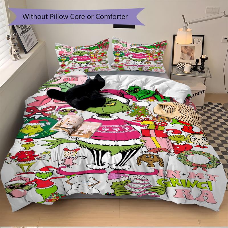 3Pcs Christmas Grinch Party Bedding Sets For All Sizes New 3D Printed Bed Cover Comforter Duvet Cover Pillowcase Bedroom Decoration