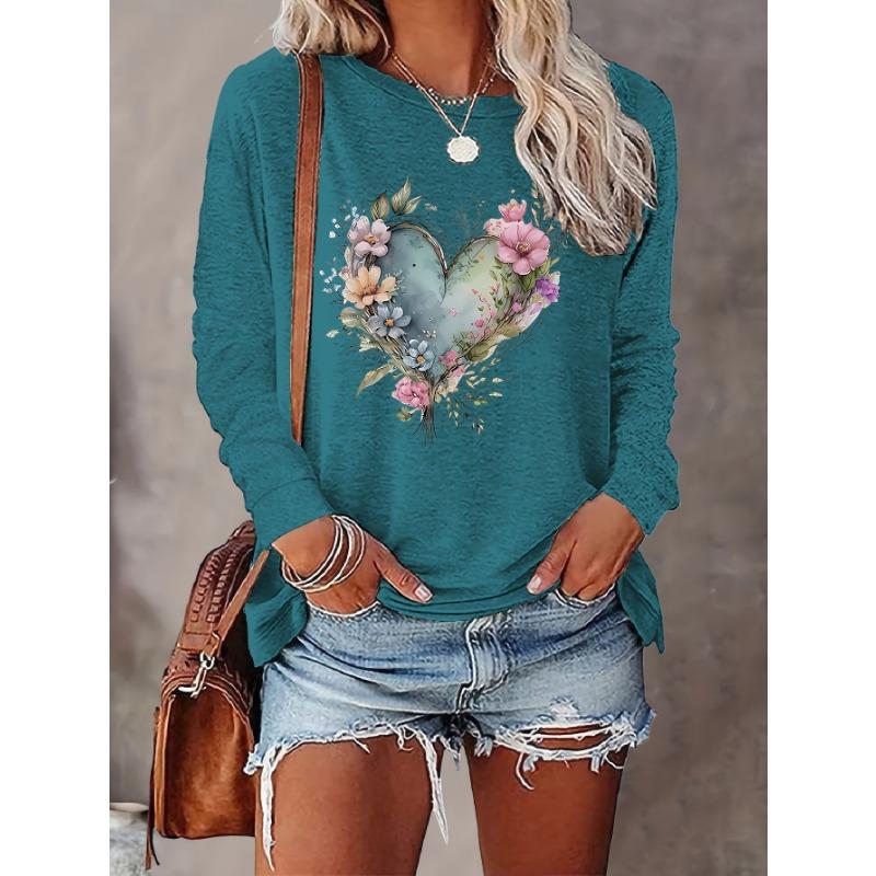 Women's letter print round neck long sleeve T-shirt