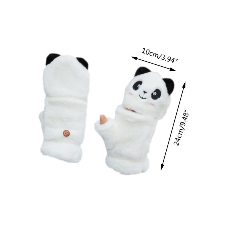Winter Warme Handschuhe Flauschige Tier-Fäustlinge Plüsch-Panda Halbfingerhandschuhe mit Klappdeckel Warme Handschuhe für Kaltes Wetter