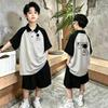 Korean Style Boys' Casual Loose-Fit Polo Shirt Set, Short Sleeve, Ages 6-15