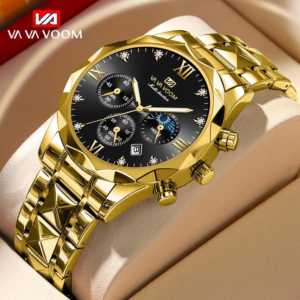 VA VA VOOM Quartz Watch Men Top Brand High Quality Stainless Steel 30M Waterproof Luminous Date Week Sports Business Wristwatches Women Quartz Watch