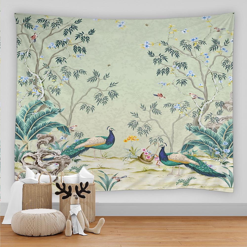 

Гобелен с тропическим лесом, растениями и животными, природный пейзаж, богемный художественный гобелен в стиле хиппи, матрас, украшение для дома 100X75CM