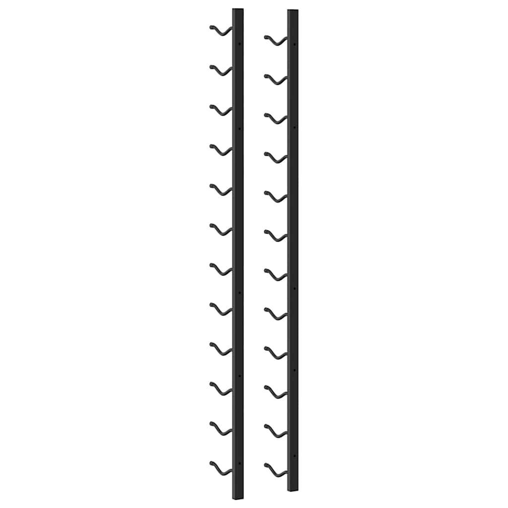 Wall Mounted Wine Rack for 12 Bottles 2 Pcs Black Iron