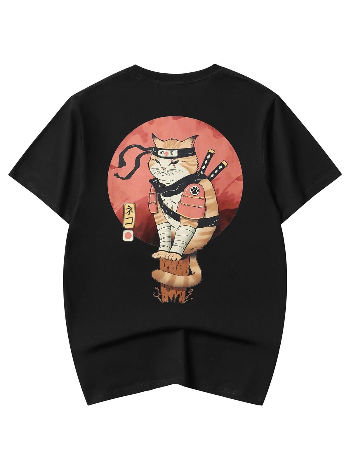 Niepce Ninja Cat Graphic Tee Japanese Streetwear Short Sleeves T-Shirt XL