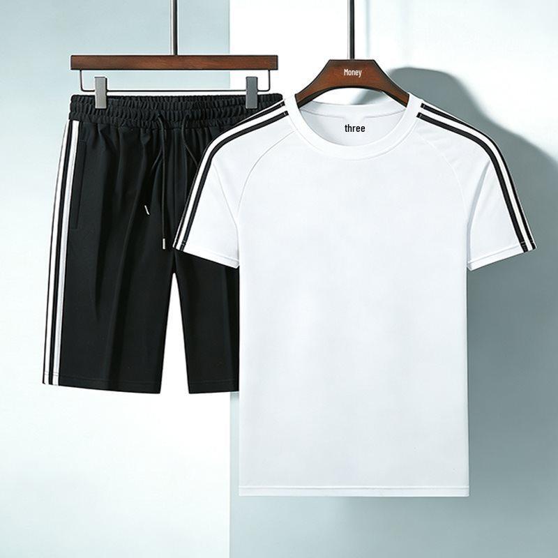 2026 Quick-Dry Ice Silk Sports Set: Short-Sleeved Shirt & Shorts for Men & Women, Three Stripes Design M