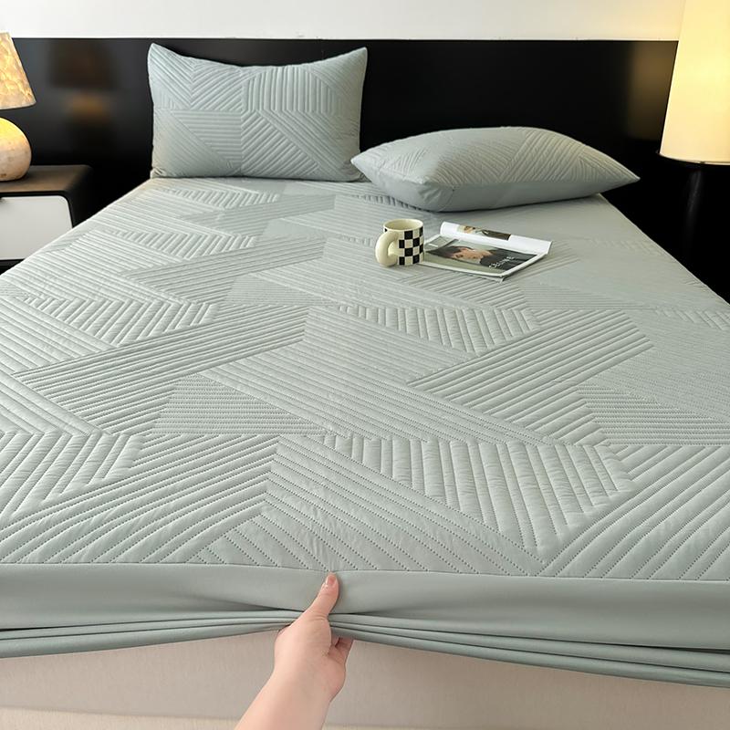 

100%Waterproof Quilted Fitted Bed Sheet Washed Cotton Thick Bed Sheet featuring Elastic Single/Queen/King Mattress Protector 180x200 Single90x200x25cm1pc