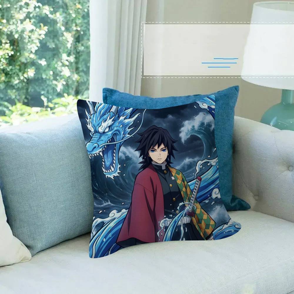 Cartoon Figure Giyu Tomioka   Cushion Cover Pillowcase Upholstery Sofa Throw Pillow Home Decor Pillowcas