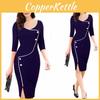 Elegant Womens Vintage Brief Split Bottom Dress With Timeless Deep O-neck Design