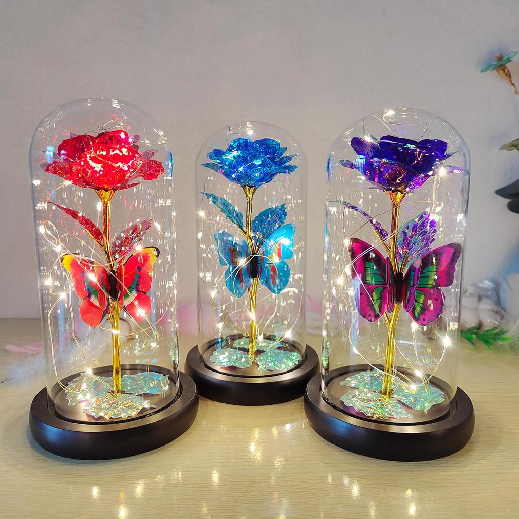1PC Artificial Rose Flowers Glass Rose LED Light Galaxy Rose Gift For Valentine's Day