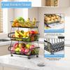 3Tier Rolling Pantry Floor Organizer,Stackable Pantry Storage Cart with Wheels, Metal Wire Pantry Baskets, Kitchen Fruit Basket Stand, Vegetable