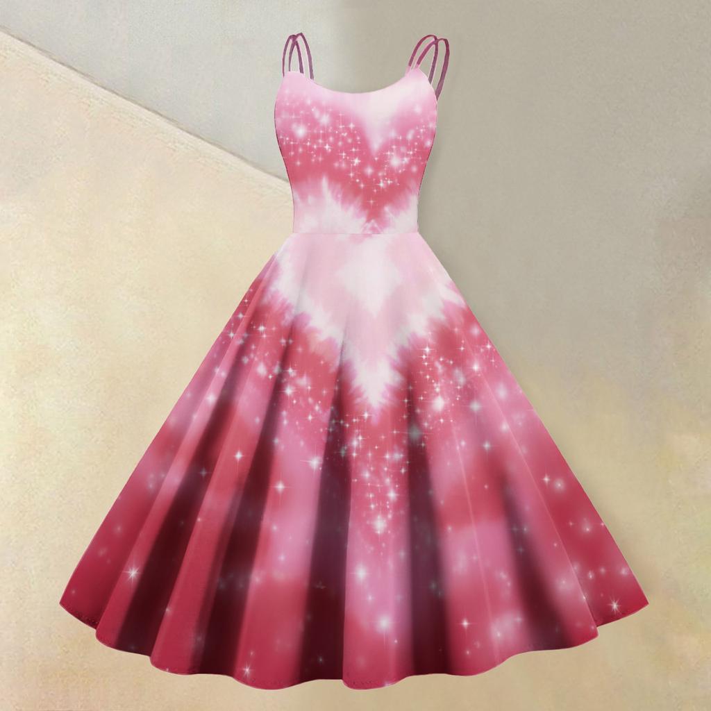 Women's Valentine's Day Love Heart Print Sexy Off Shoulder Vintage Dress