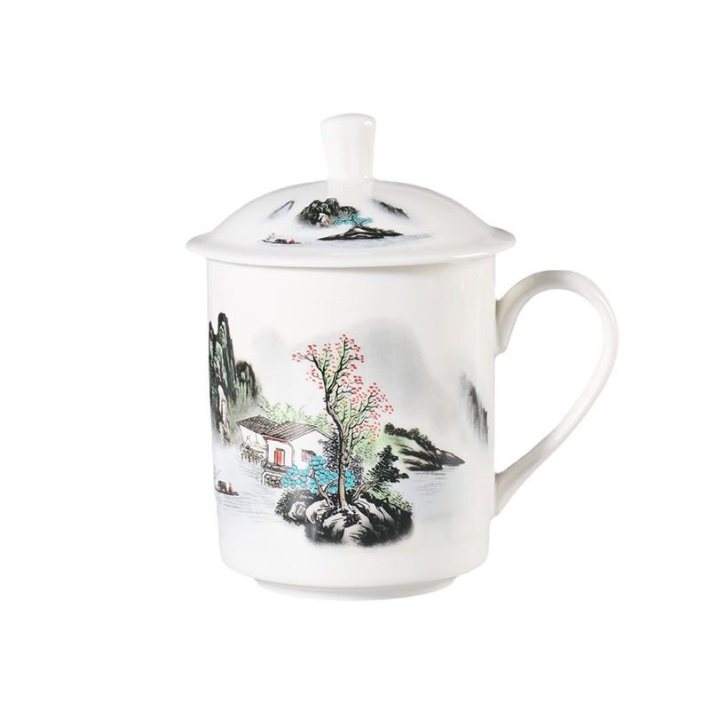Jingdezhen Ceramic Tea Cup with Lid - Large Capacity for Office & Meetings