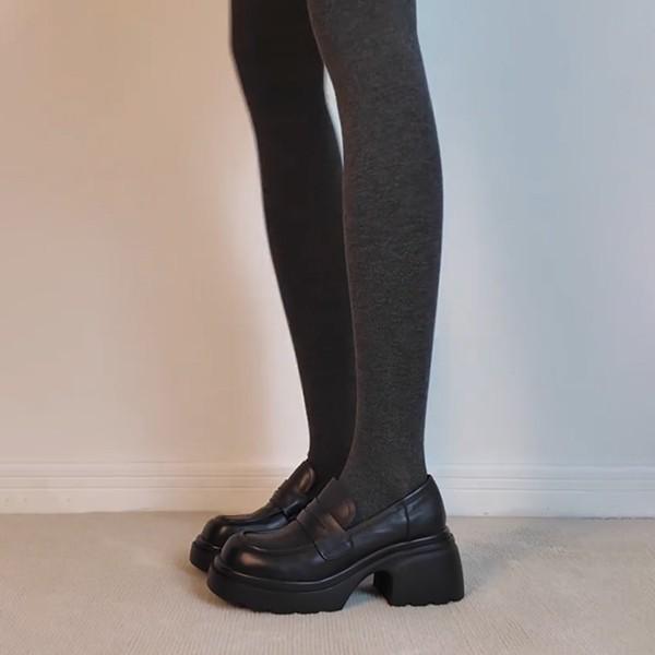 Lan Cabinet Edition~ Leather thick-soled muffin one-pedal loafers women's retro British black versatile small leather shoes single shoes