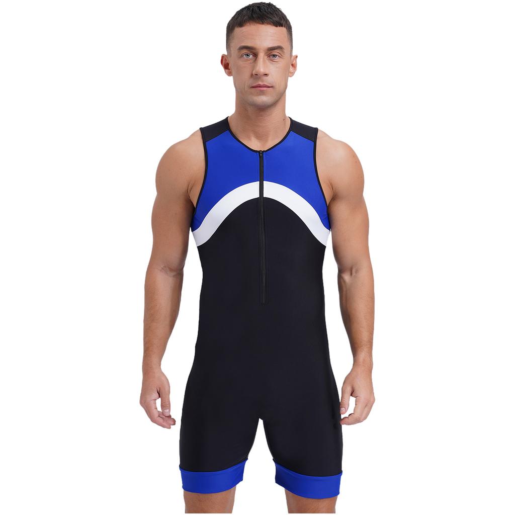 Body Deportivo de Color Contrastante sin Mangas con Cremallera Mono Deportivo Natación Surf Ciclismo
