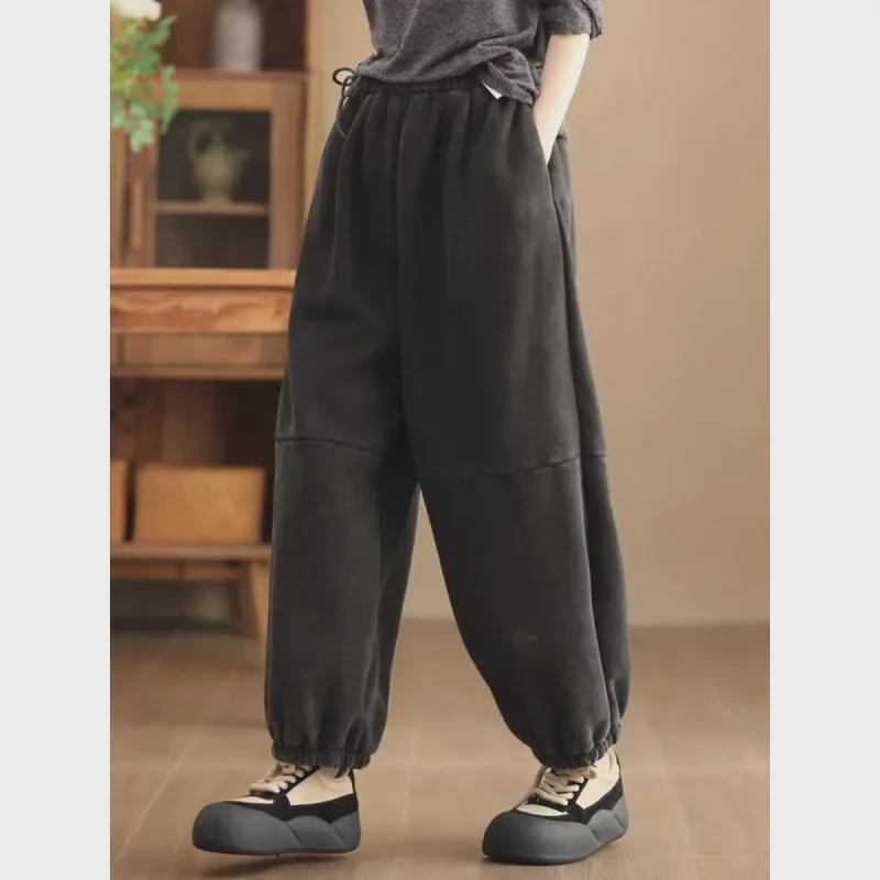 2024 Women's Winter Casual Plush Sweatpants - Artistic Splicing, Soft, Warm, Thickened Design