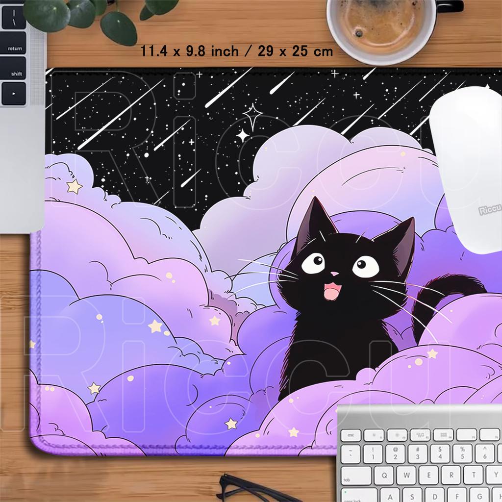 Cute Black Cats Mouse Pad Cartoon Art Design Gaming Accessories Purple Clouds Mouse Mat Gamer HD Printing Computer Desk Mousepad