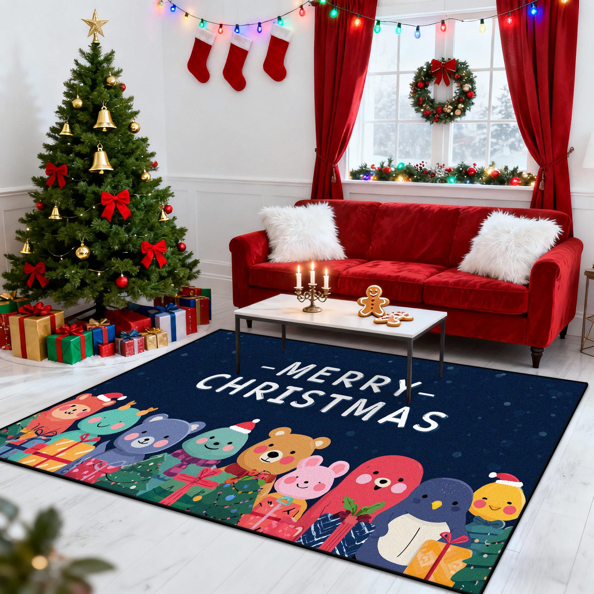 

Christmas New Year Large Size Carpets Living Room Decoration Non-slip Sofa Area Rugs for Bedroom Cloakroom Floor Mat Washable 60x90cm