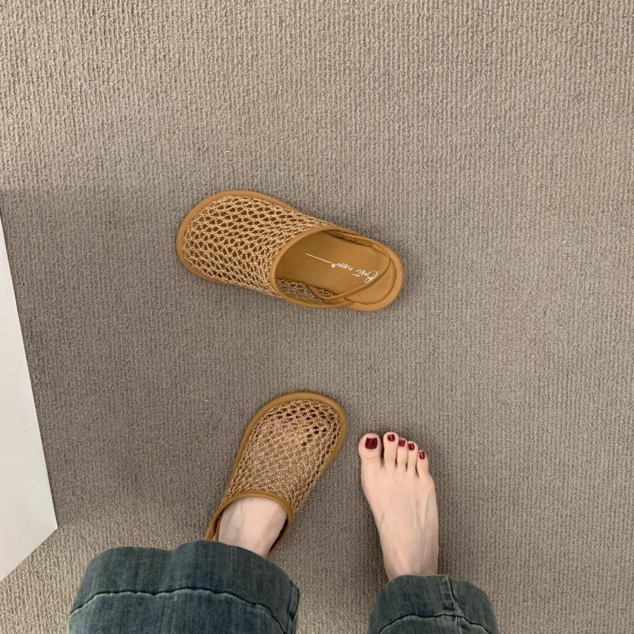 

Нишевый дизайн, ощущение полого, дышащие плетеные рыболовные туфли, сетчатый мешок, головные сандалии, женские летние плоские пляжные туфли 40 коричневый