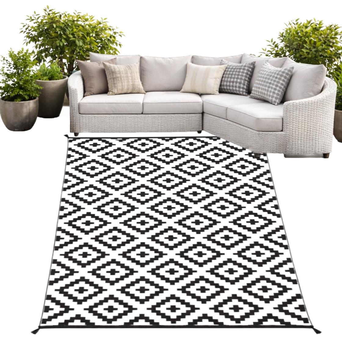 Waterdicht Buiten Terras Tapijt 120X180 Zwart-Witte Ruiten [Tapijt1]
