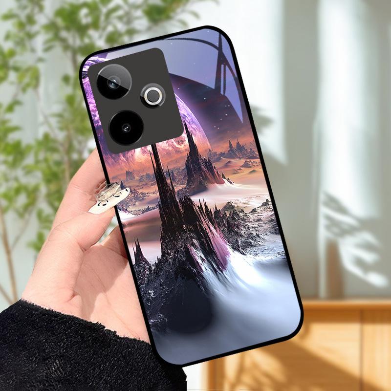 Für Realme GT7 5G Hülle Luxus Malerei Cover Gehärtetes Glas Handyhülle Für Realme GT 7 Fundas Harte PC Stoßfeste Schale Bumper