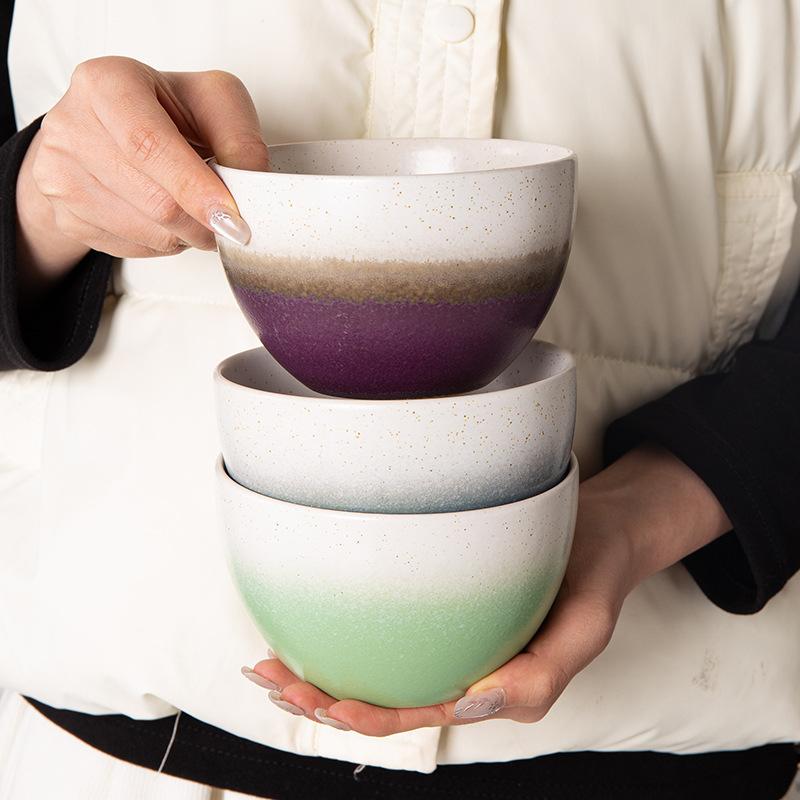 High Value Ceramic Bowl Instant Noodle Bowl Soup Bowl Underglaze Color Rice Bowl Household Tableware Gradual Change Color Salad Bowl Fruit Bowl