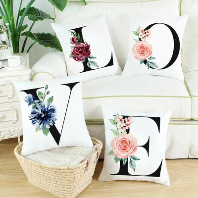 Floral Alphabet Monogram Cushion Cover 45*45cm Printing Pillowcase Decorative Home Sofe Office Throw Pillows Cover Car Decor