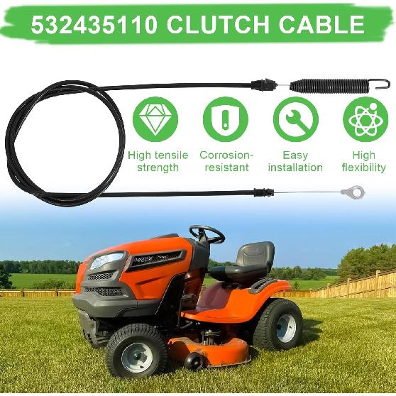 Podoy 532435110 Clutch Cable Compatible with Husqvarna YTA19K42 YTH21K46 YTH22V46 YTA18542 AYP Poulan Lawn Tractor Blade Cable with Spring Assembly