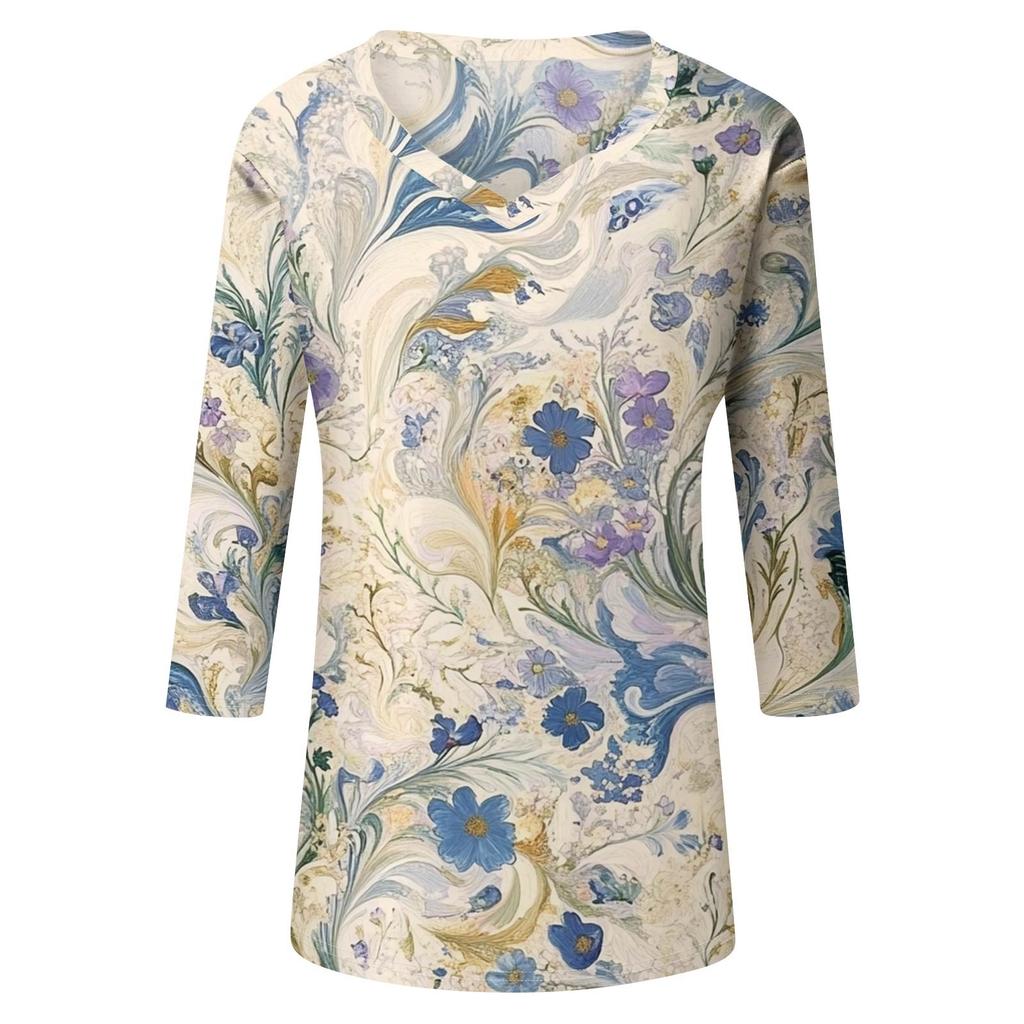 Dámské topy Tříčtvrteční rukáv Košile Výstřih do V Volná Ležérní košile Potisk Tričko