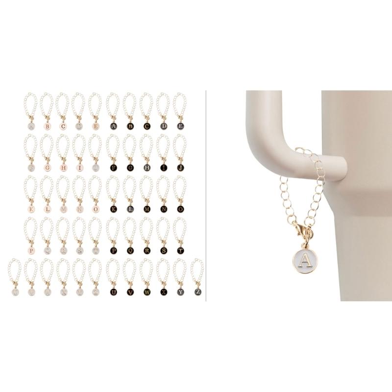 Name Letter Handle Charm Personalized Long Chain Round Pendant with Lobster Clasp Handle Chain for Cup Accessory