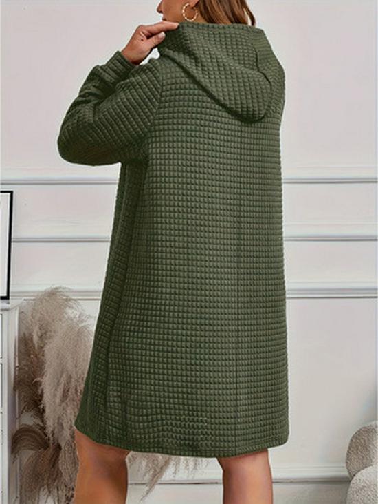 2025 Plus Size Women's Hooded Drawstring Dress - Solid Color, Long Sleeve, Autumn/Winter