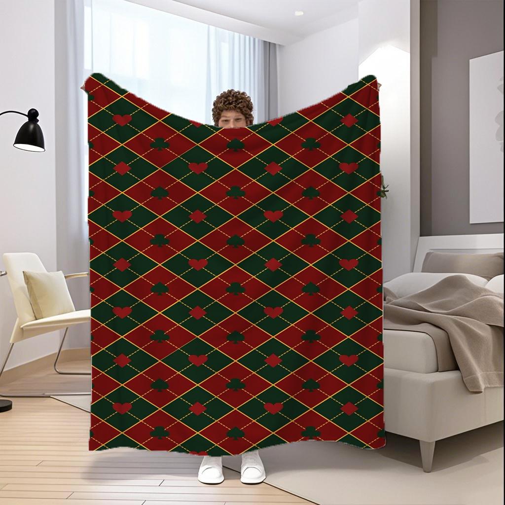 Argyle Pattern Blanket Microfiber Flannel Cover Blanket Bedroom Living Room Sofa Soft And Comfortable Home Decoration