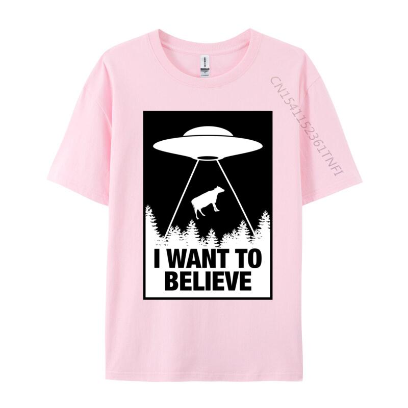 I Want To Believe Ufo Abducting A Cow Normal Fashionable Normal T Shirts Cotton Camisa Unisex Tees Print T Shirts