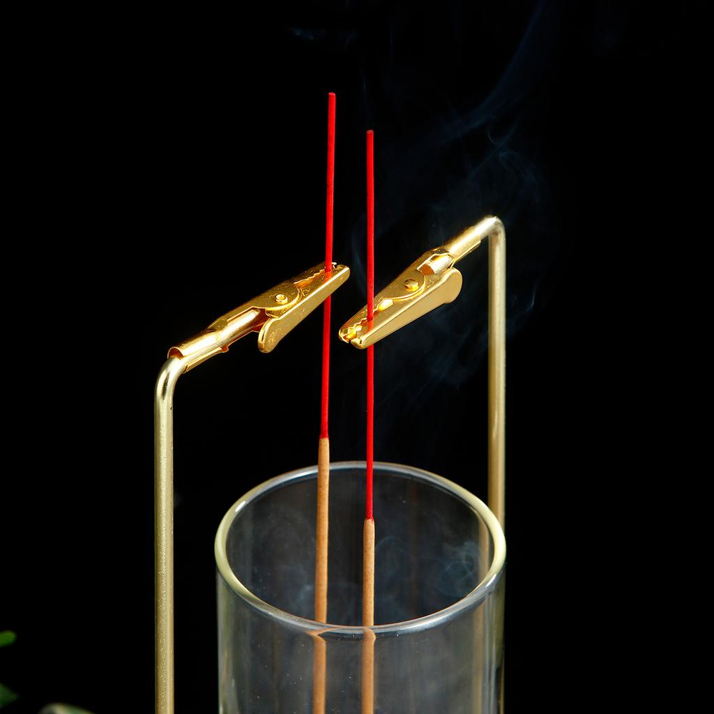 Incense Holder for Double Sticks Upside Down Incense Burner with Removable Glass Ash Catcher Anti-Ash Flying Home Decor