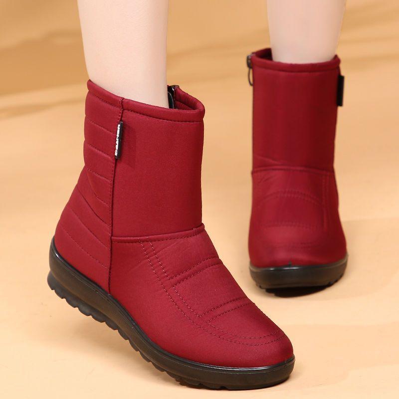 Elderly Winter Cotton Boots Snow Boots Women's 2025 New Medium Tube Non-slip Piled Thickened Warm and Waterproof Mother Cotton Shoes