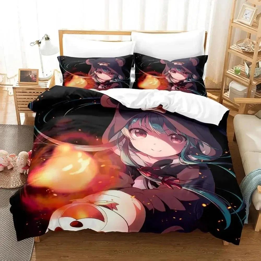 New Kawaii Anime Kuma Kuma Kuma Bear Bedding Set Print With Pillowcase Bed Duvet Cover Soft Single Double Queen Super King Size