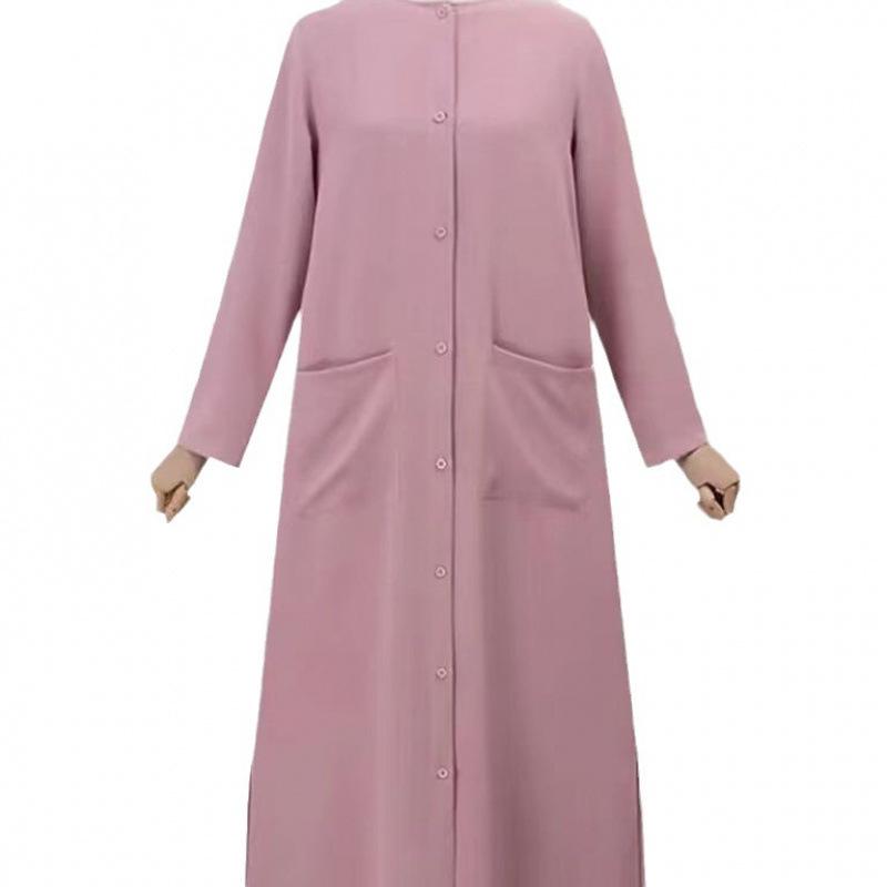 Solid Color Loose Fit Long Sleeve Round Neck Dress