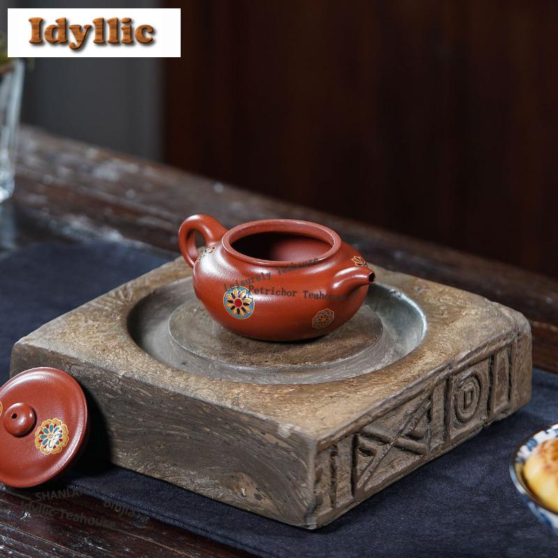 140ml Boutique Yixing Purple Clay Teapots Handmade Gold Drawing Antique Pot Raw Ore Dahongpao Mud Kettle Chinese Zisha Tea Set