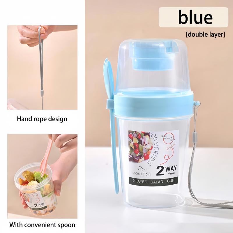 1Pc Breakfast Salad Cup, Breakfast Food Container Can, Suitable for School and Office Fruitvegetable Fork Covered Yogurt Cup