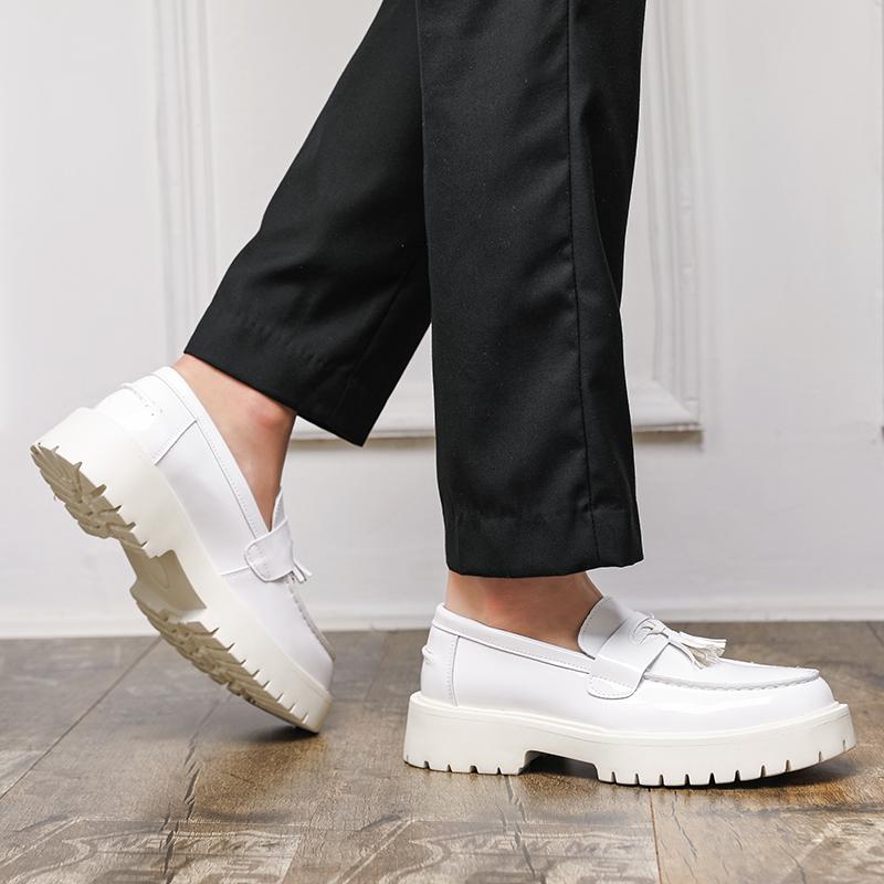 Men Loafers Thick Sole Solid Color Tassel Decoration Professional Business Men Shoes