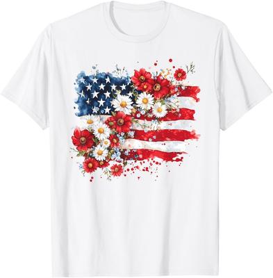 4 juli Bloemige Amerikaanse Vlag Wilde Bloemen Patriottisch Dames T-shirt Unisex T-shirt