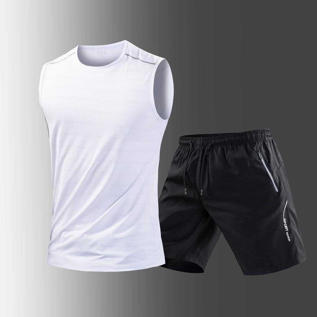 Dingmao Ice Silk Quick Drying Set Men's Summer Thin Breathable Elastic Cool T-shirt Shorts Casual Sportswear Two-piece Set